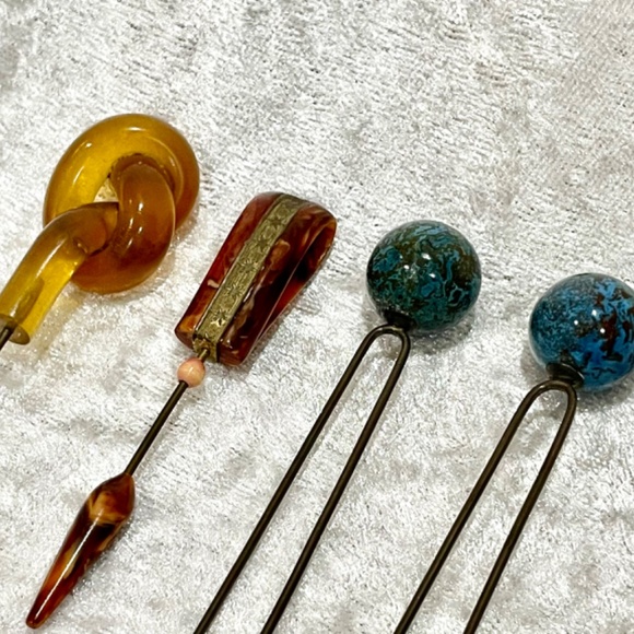 Antique Vintage Chinese Bakelite Hairpins Ornaments Japanese Accessories - Picture 4 of 7